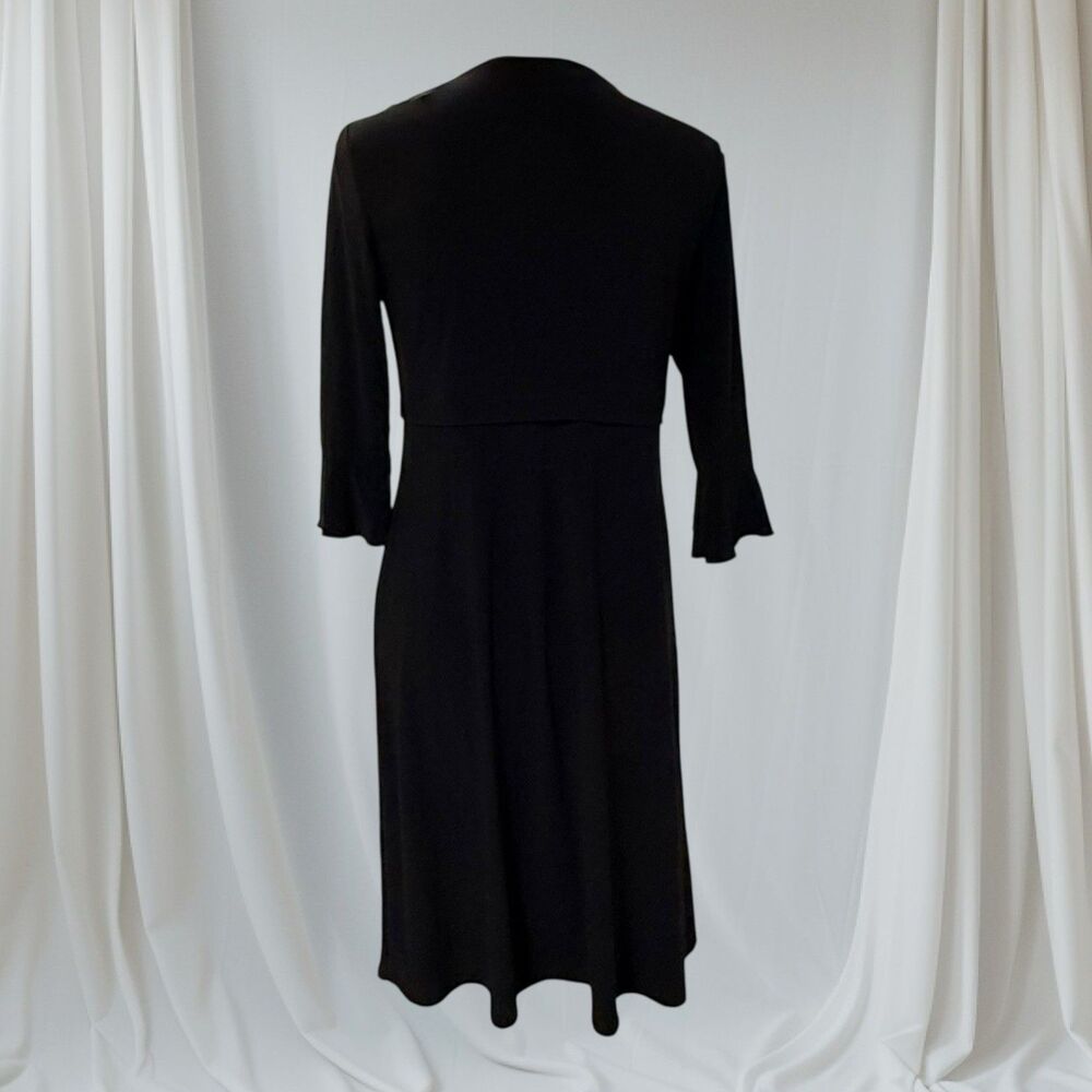 Jessica Howard Petite Vintage Black V-Neck Midi Dress 12P Bell Sleeve 90s - Picture 6 of 11